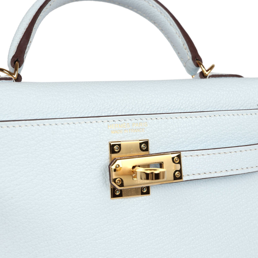 Hermes Kelly Sellier 20 Bleu Brume Chevre Gold Hardware - Exclusu
