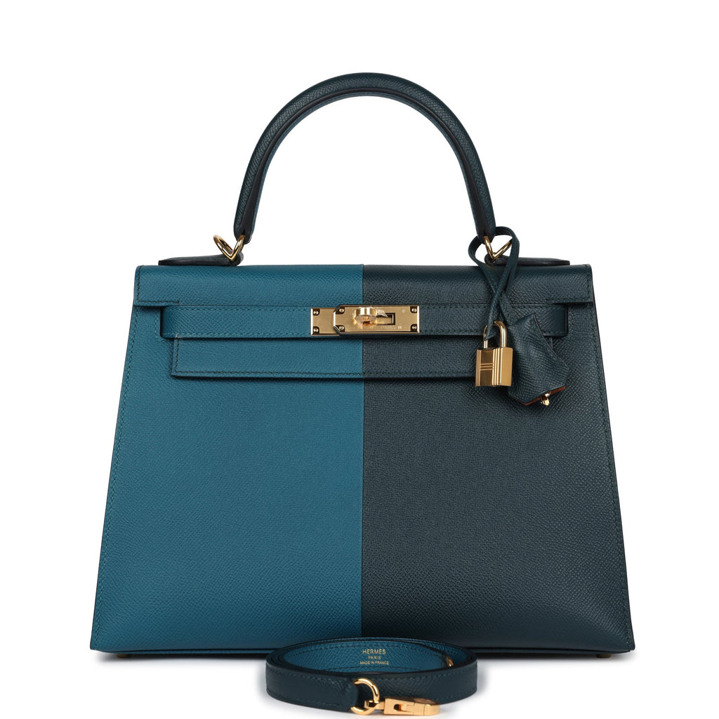 Hermes Kelly Sellier 28 Casaque Vert Cypres and Vert Bosphore Epsom Gold Hardware - Exclusu