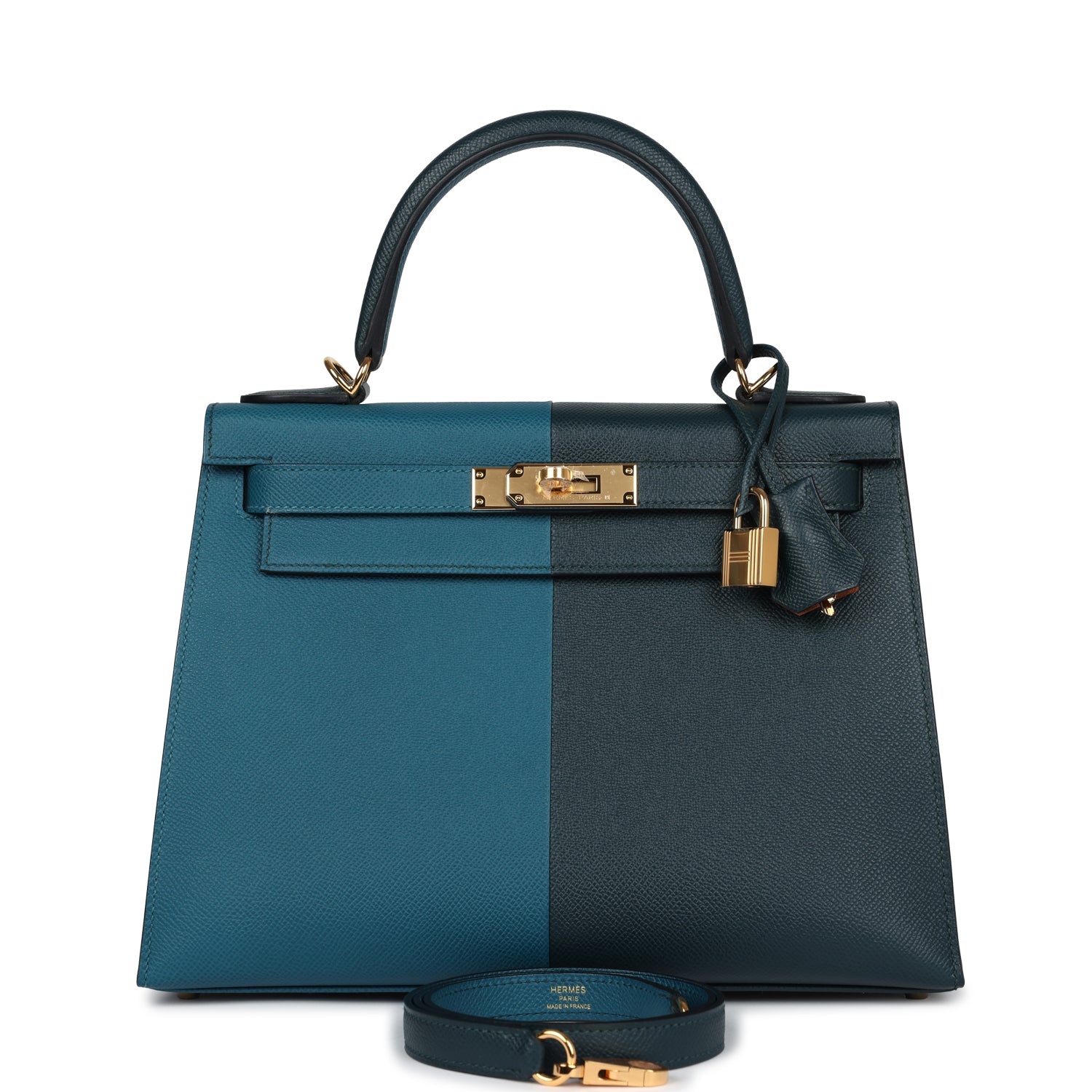 Hermes Kelly Sellier 28 Casaque Vert Cypres and Vert Bosphore Epsom Gold Hardware - Exclusu