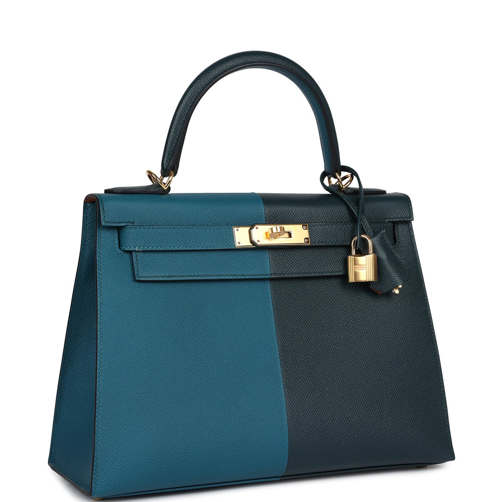 Hermes Kelly Sellier 28 Casaque Vert Cypres and Vert Bosphore Epsom Gold Hardware - Exclusu