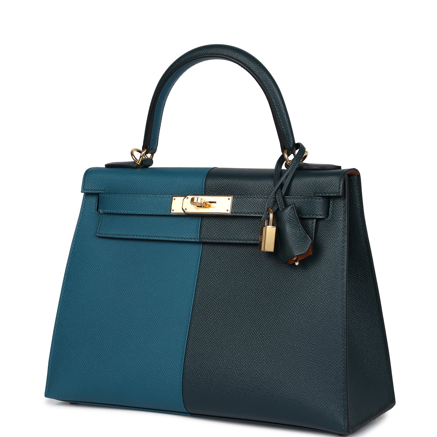 Hermes Kelly Sellier 28 Casaque Vert Cypres and Vert Bosphore Epsom Gold Hardware - Exclusu