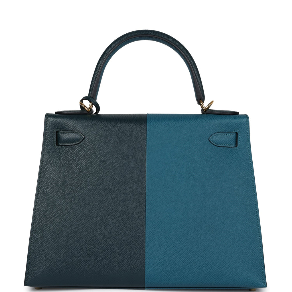 Hermes Kelly Sellier 28 Casaque Vert Cypres and Vert Bosphore Epsom Gold Hardware - Exclusu