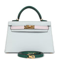 Hermes Kelly Sellier 20 Tri-color Gris Platine, Mauve Pale and Vert Moyen Epsom Gold Hardware - Exclusu