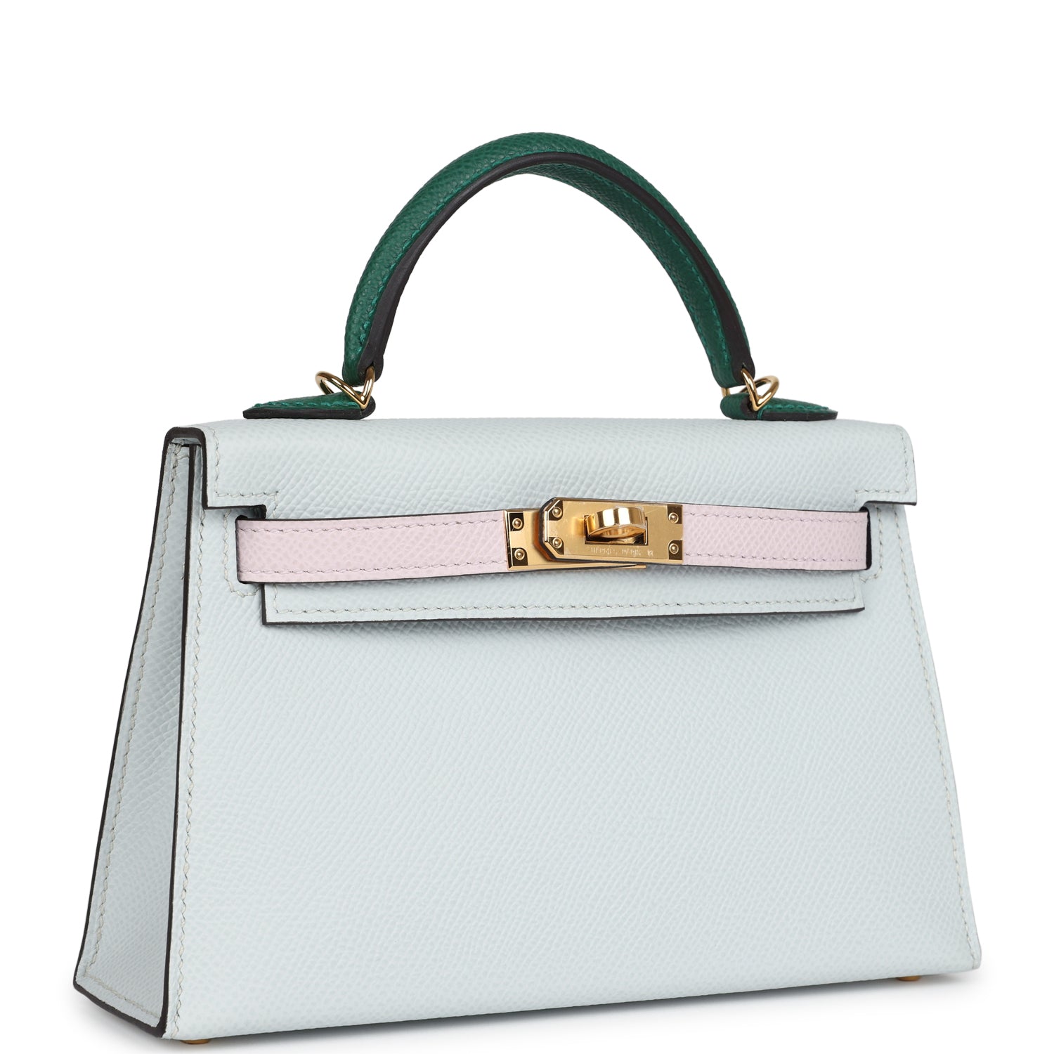Hermes Kelly Sellier 20 Tri-color Gris Platine, Mauve Pale and Vert Moyen Epsom Gold Hardware - Exclusu
