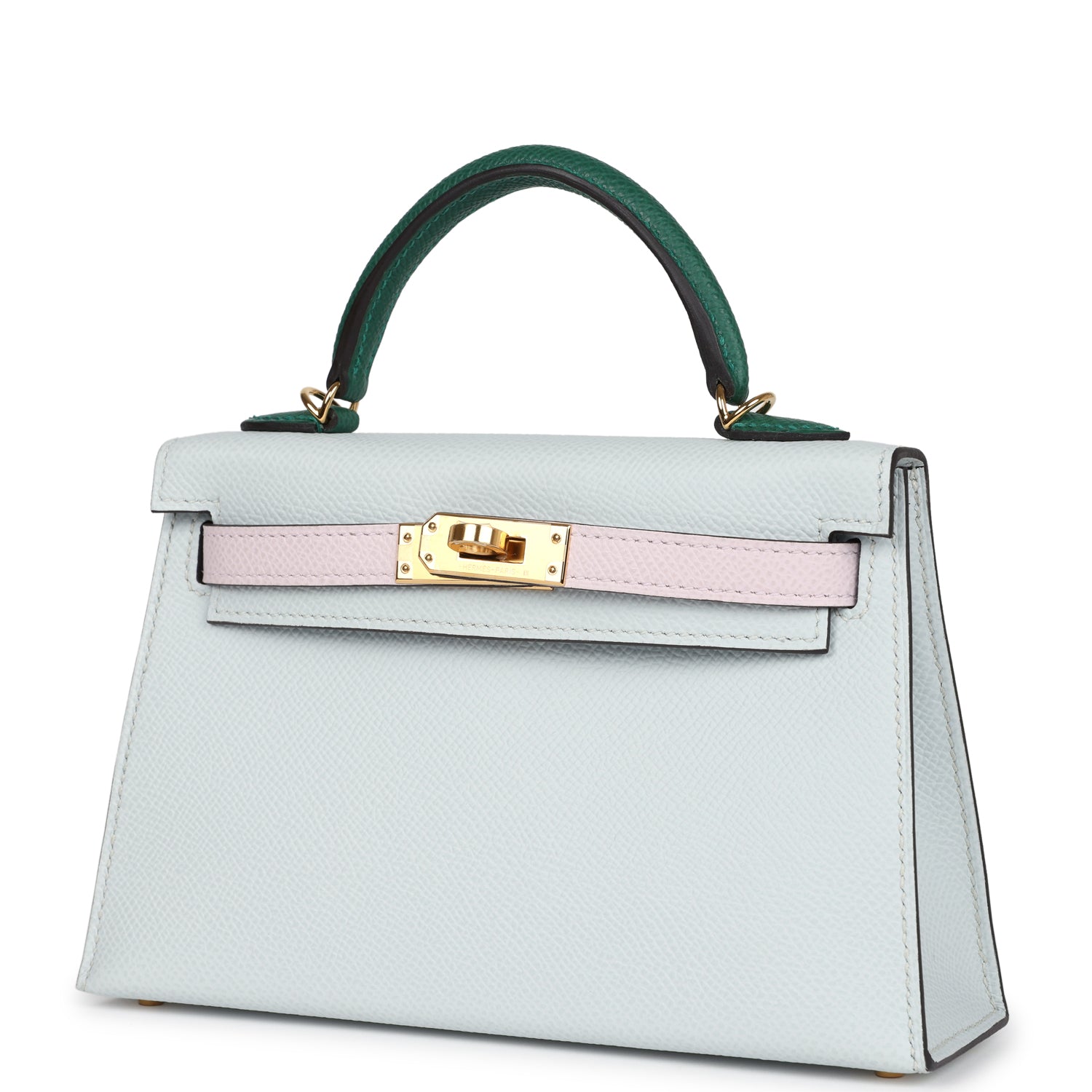 Hermes Kelly Sellier 20 Tri-color Gris Platine, Mauve Pale and Vert Moyen Epsom Gold Hardware - Exclusu