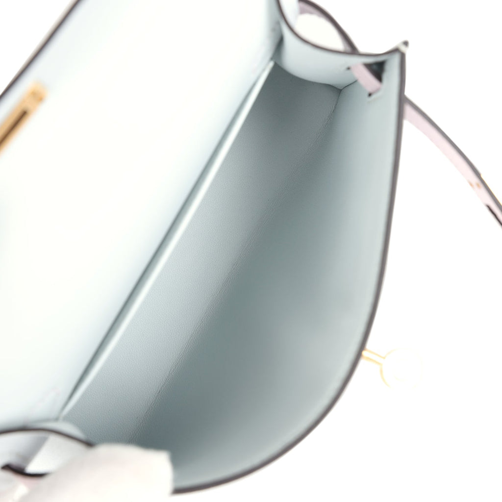 Hermes Kelly Sellier 20 Tri-color Gris Platine, Mauve Pale and Vert Moyen Epsom Gold Hardware - Exclusu