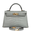 Hermes Kelly Sellier 20 Gris Ciment Matte Alligator Gold Hardware - Exclusu