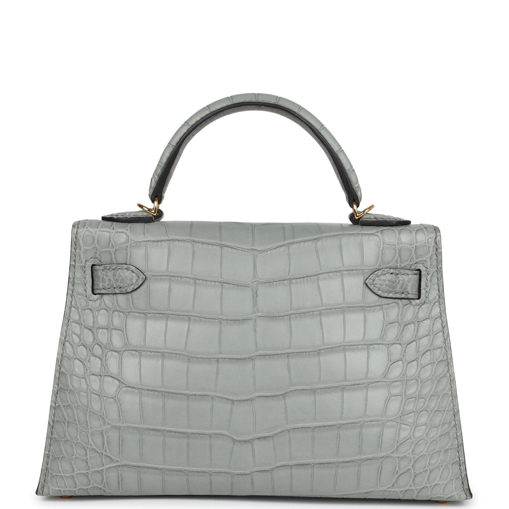 Hermes Kelly Sellier 20 Gris Ciment Matte Alligator Gold Hardware - Exclusu