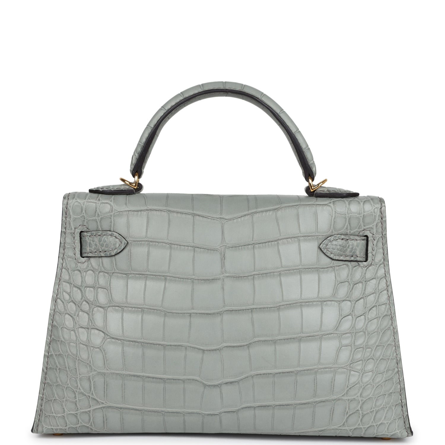 Hermes Kelly Sellier 20 Gris Ciment Matte Alligator Gold Hardware - Exclusu