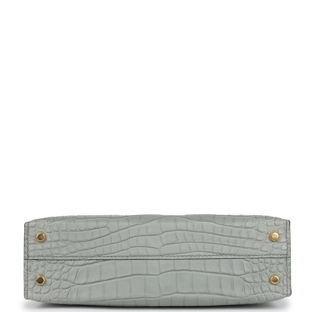 Hermes Kelly Sellier 20 Gris Ciment Matte Alligator Gold Hardware - Exclusu