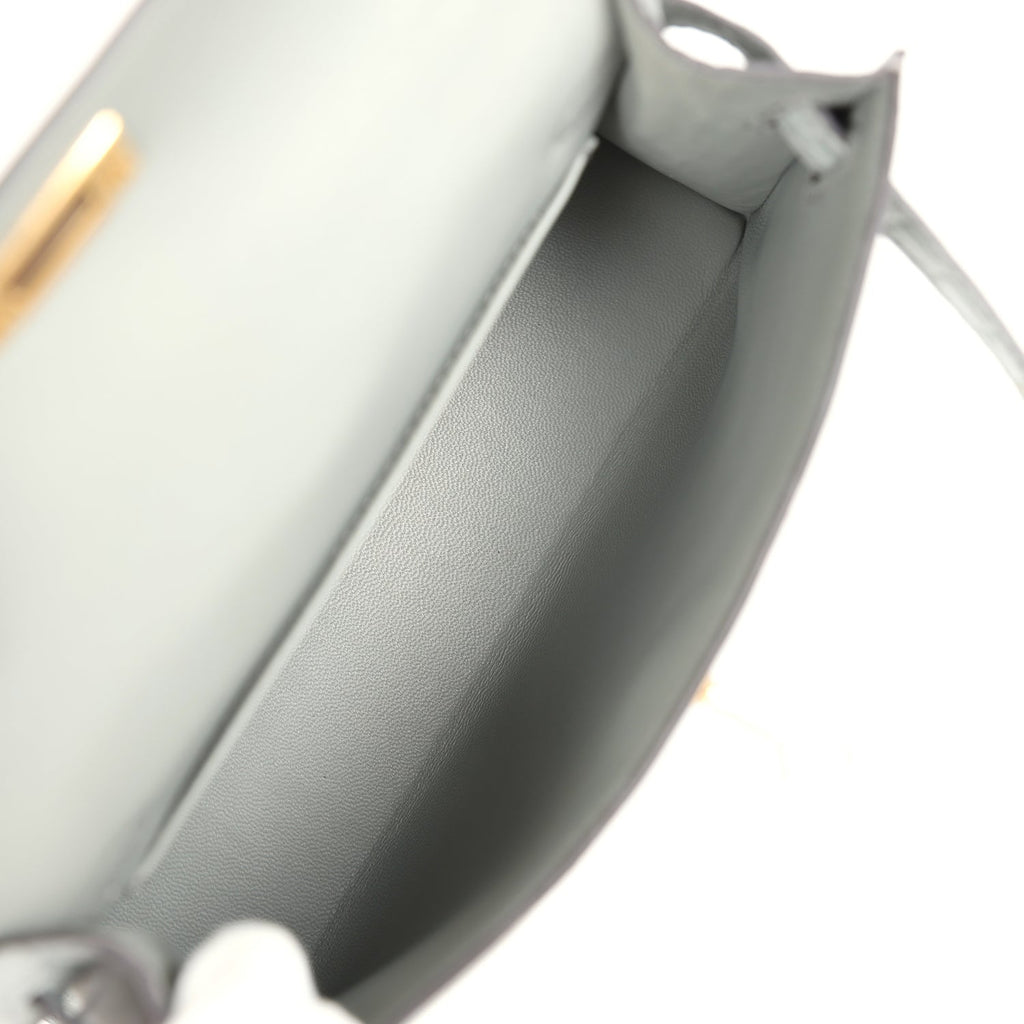 Hermes Kelly Sellier 20 Gris Ciment Matte Alligator Gold Hardware - Exclusu