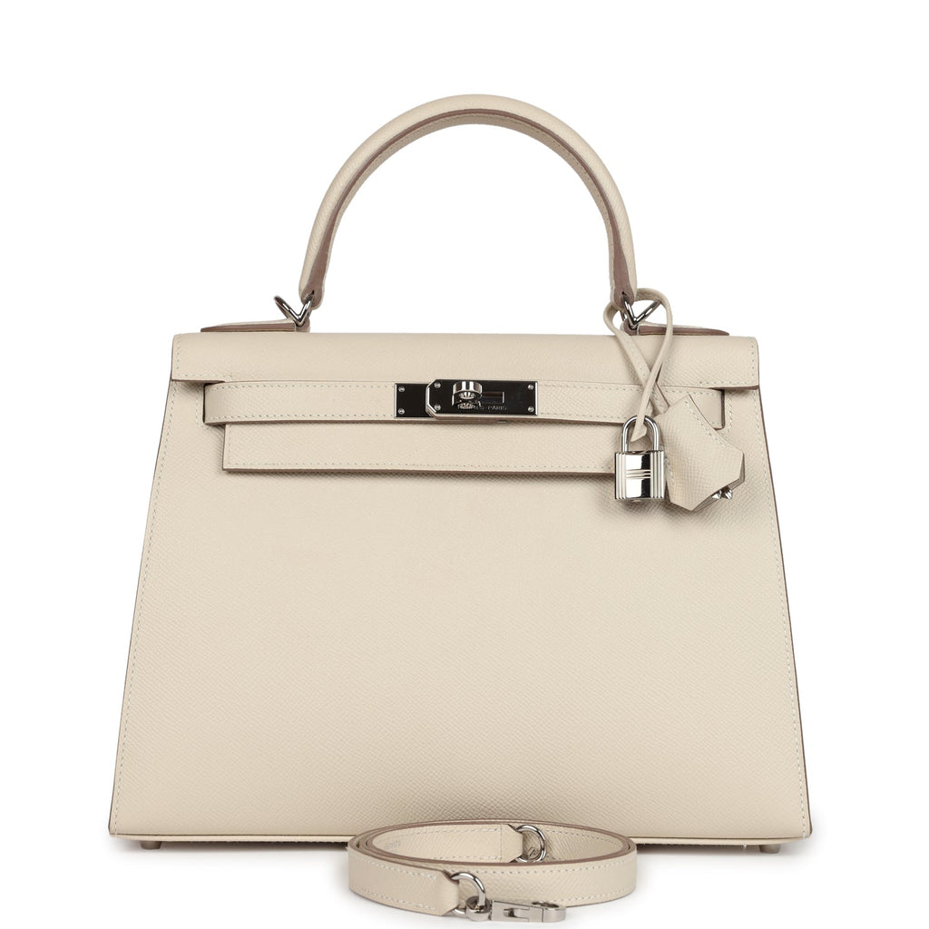 Hermes Kelly Sellier 28 Craie Epsom Palladium Hardware - Exclusu