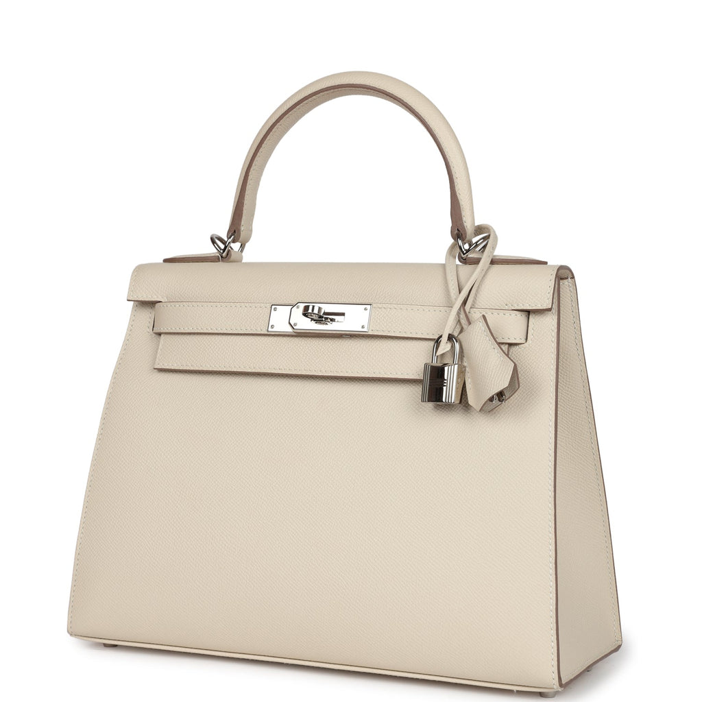 Hermes Kelly Sellier 28 Craie Epsom Palladium Hardware - Exclusu