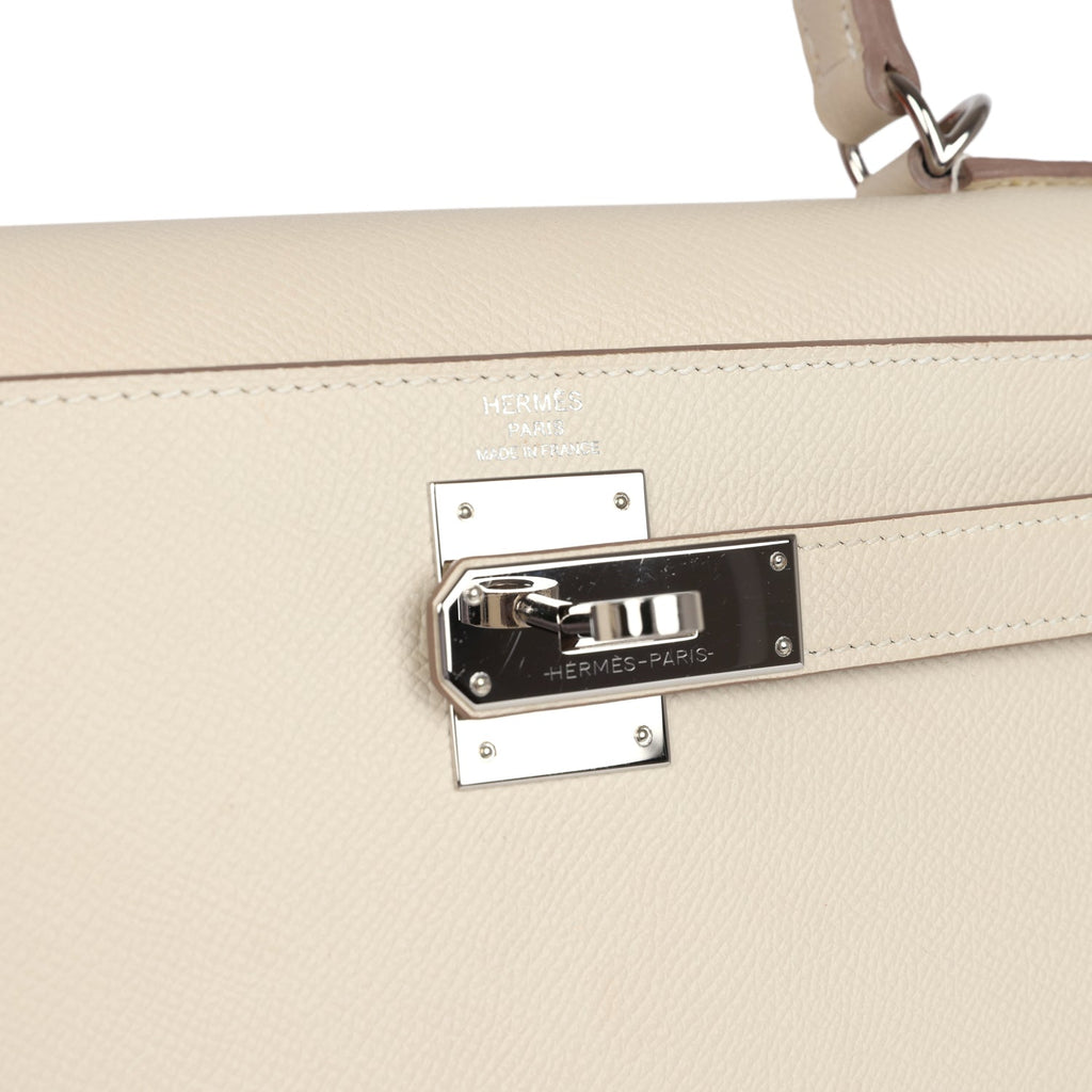 Hermes Kelly Sellier 28 Craie Epsom Palladium Hardware - Exclusu