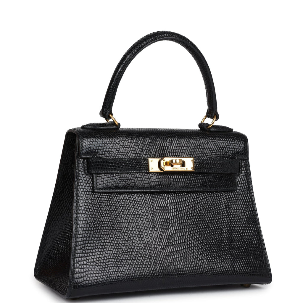 Hermes Kelly Sellier 20 Black Varanus Salvator Lizard Gold Hardware - Exclusu