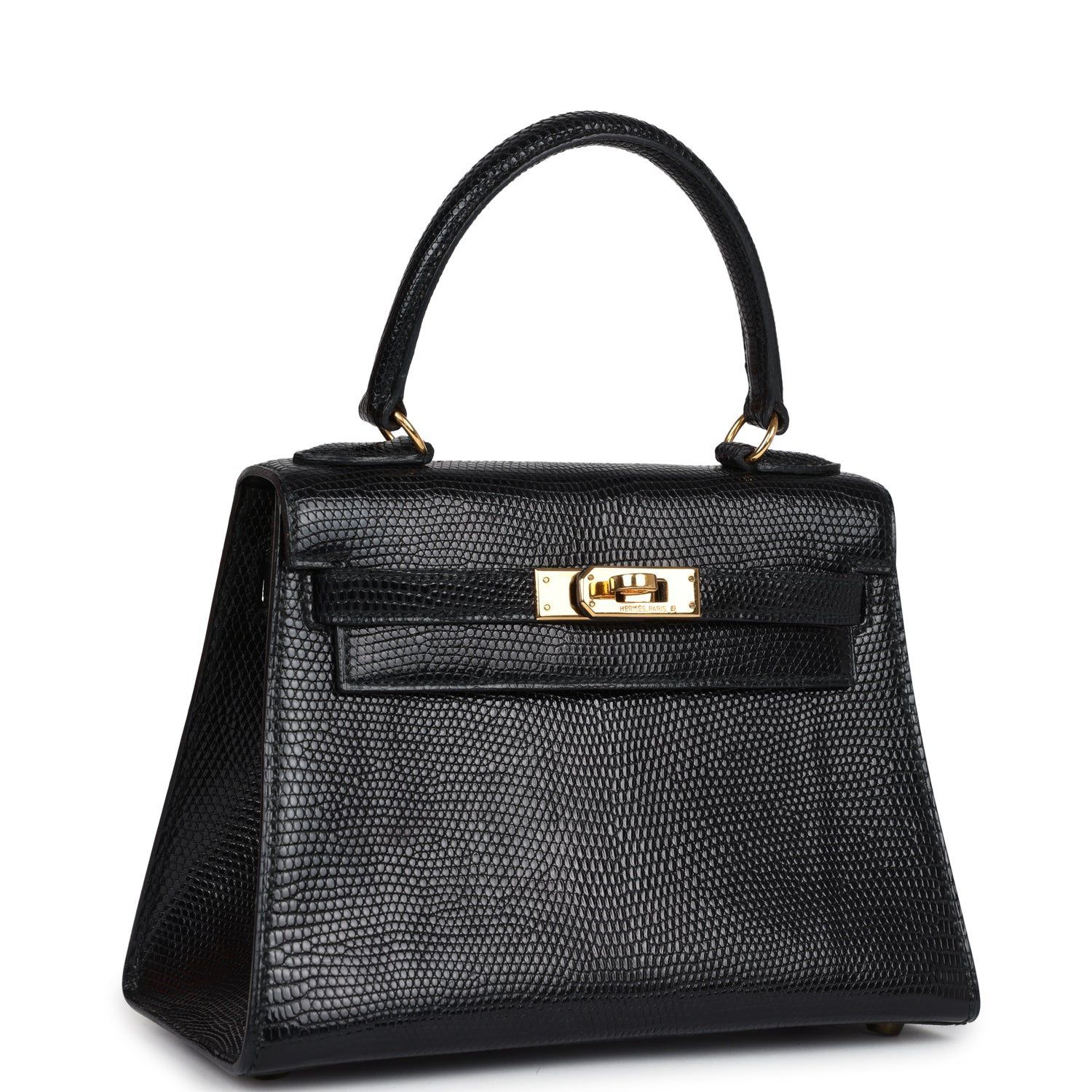 Hermes Kelly Sellier 20 Black Varanus Salvator Lizard Gold Hardware - Exclusu
