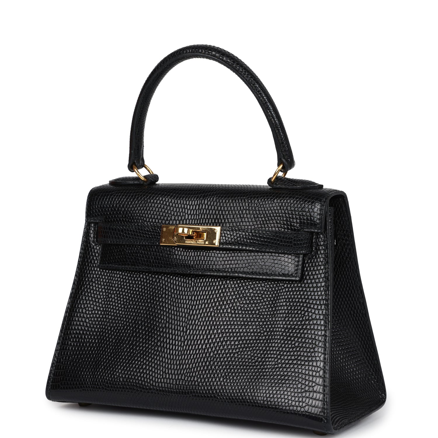 Hermes Kelly Sellier 20 Black Varanus Salvator Lizard Gold Hardware - Exclusu