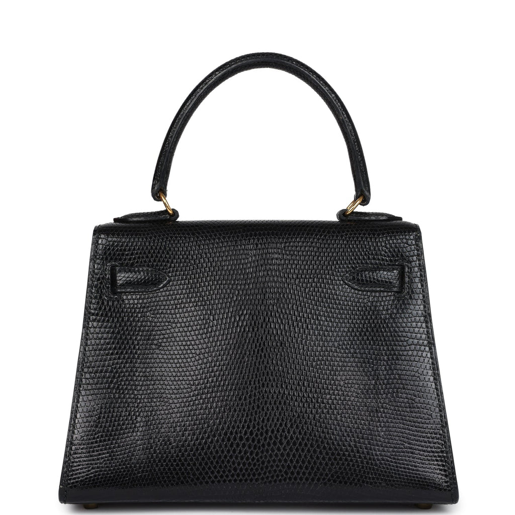 Hermes Kelly Sellier 20 Black Varanus Salvator Lizard Gold Hardware - Exclusu