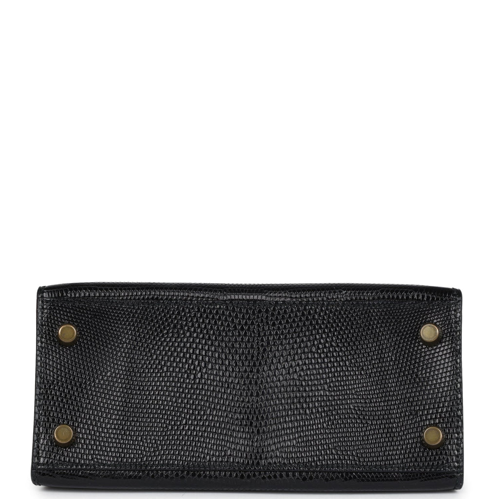 Hermes Kelly Sellier 20 Black Varanus Salvator Lizard Gold Hardware - Exclusu