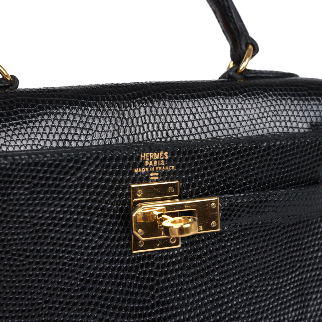 Hermes Kelly Sellier 20 Black Varanus Salvator Lizard Gold Hardware - Exclusu