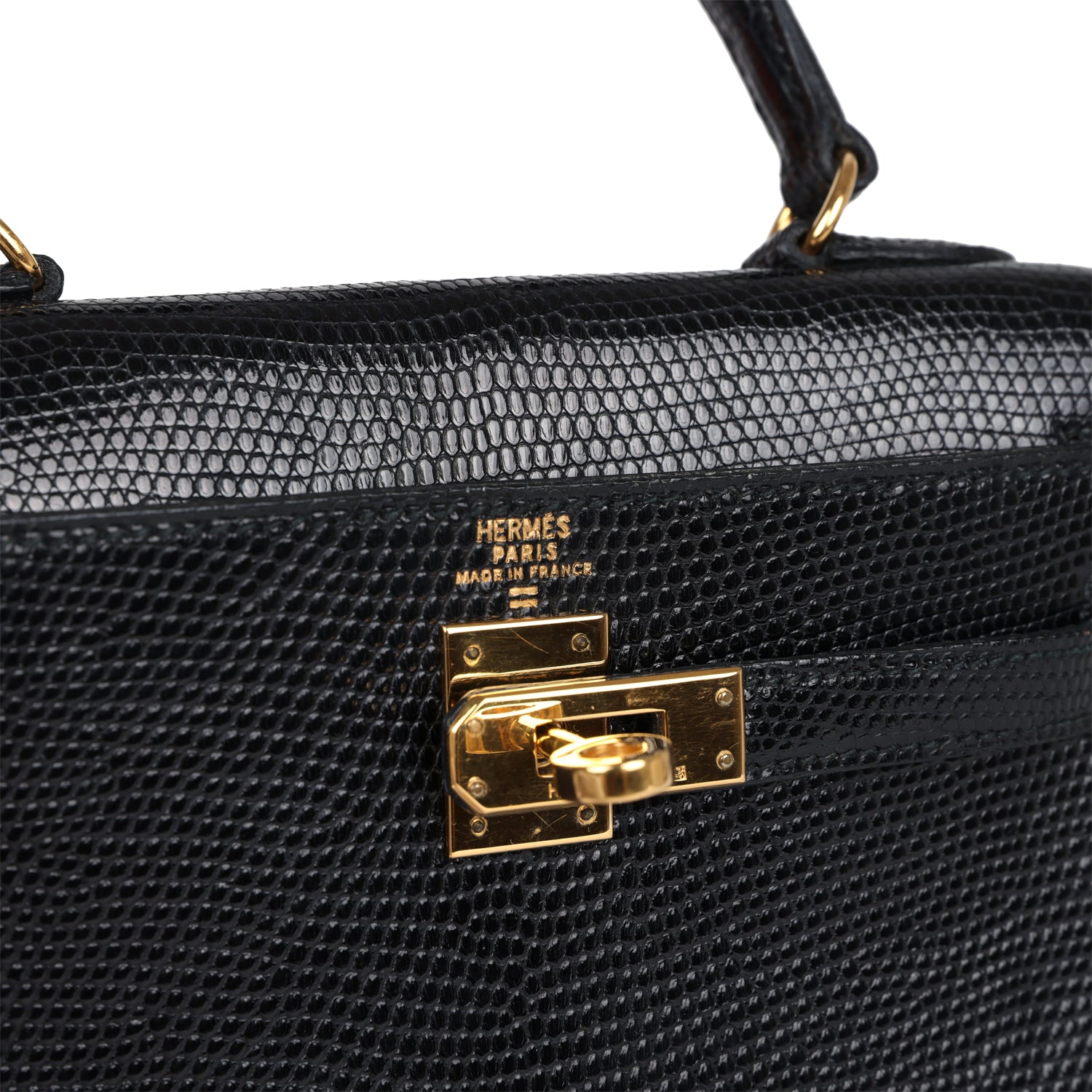 Hermes Kelly Sellier 20 Black Varanus Salvator Lizard Gold Hardware - Exclusu