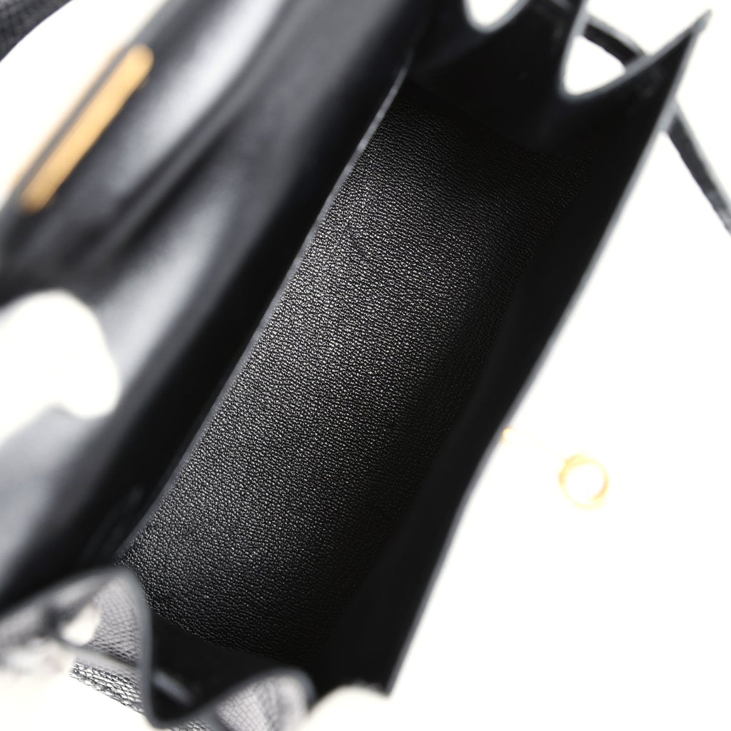 Hermes Kelly Sellier 20 Black Varanus Salvator Lizard Gold Hardware - Exclusu