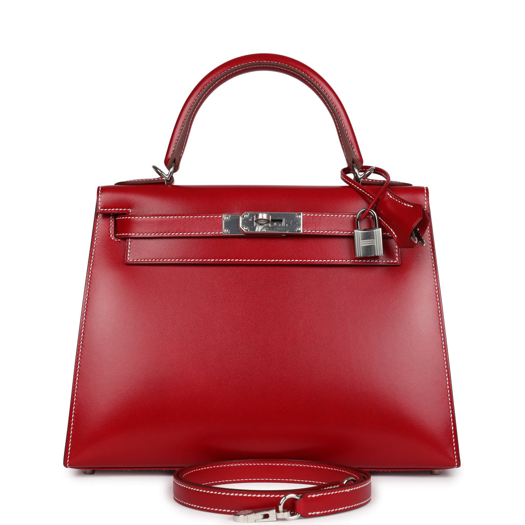 Hermes Kelly Sellier 28 Rouge Piment Box Palladium Hardware - Exclusu