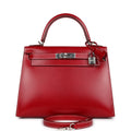 Hermes Kelly Sellier 28 Rouge Piment Box Palladium Hardware - Exclusu