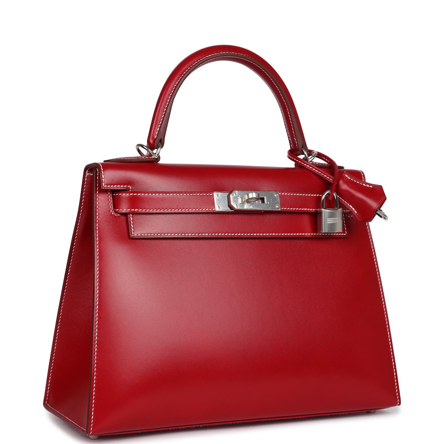 Hermes Kelly Sellier 28 Rouge Piment Box Palladium Hardware - Exclusu