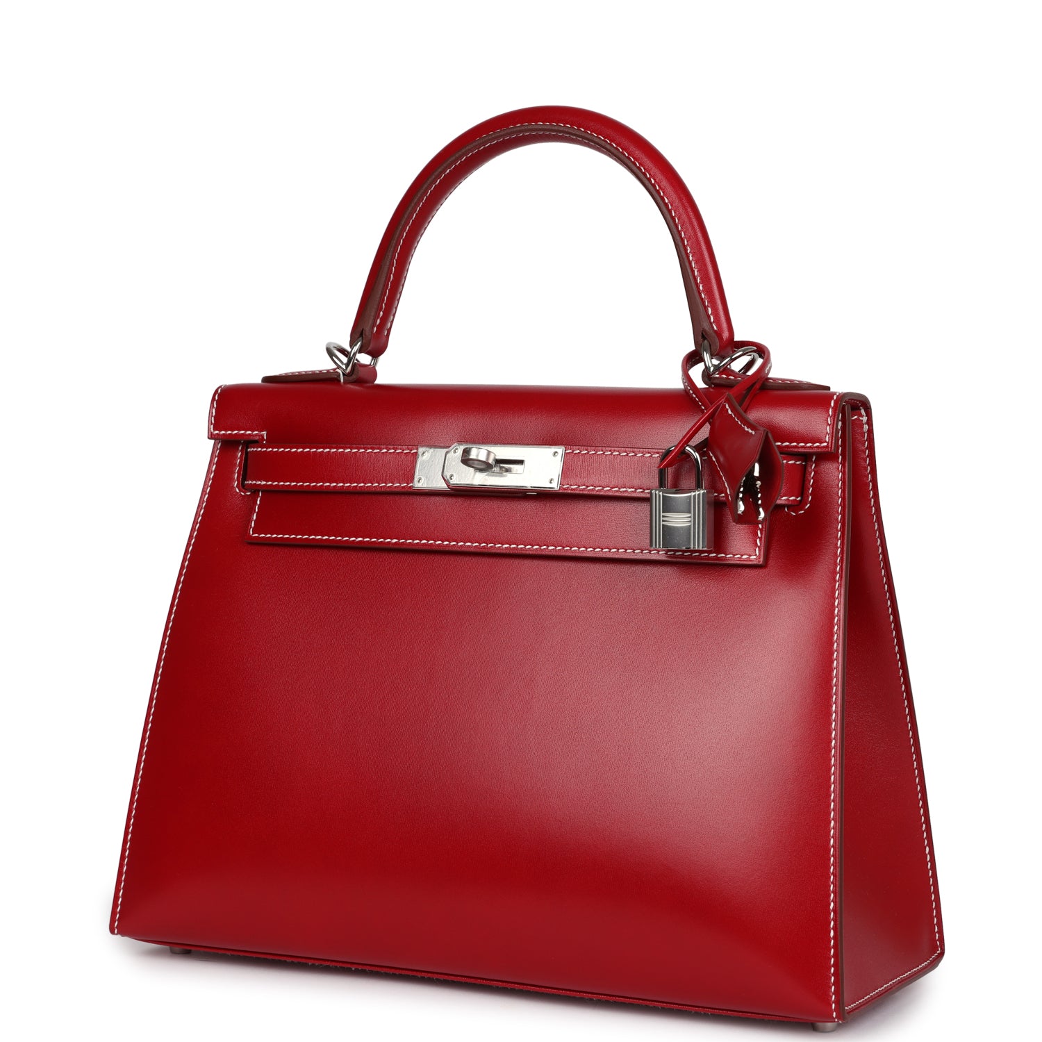 Hermes Kelly Sellier 28 Rouge Piment Box Palladium Hardware - Exclusu