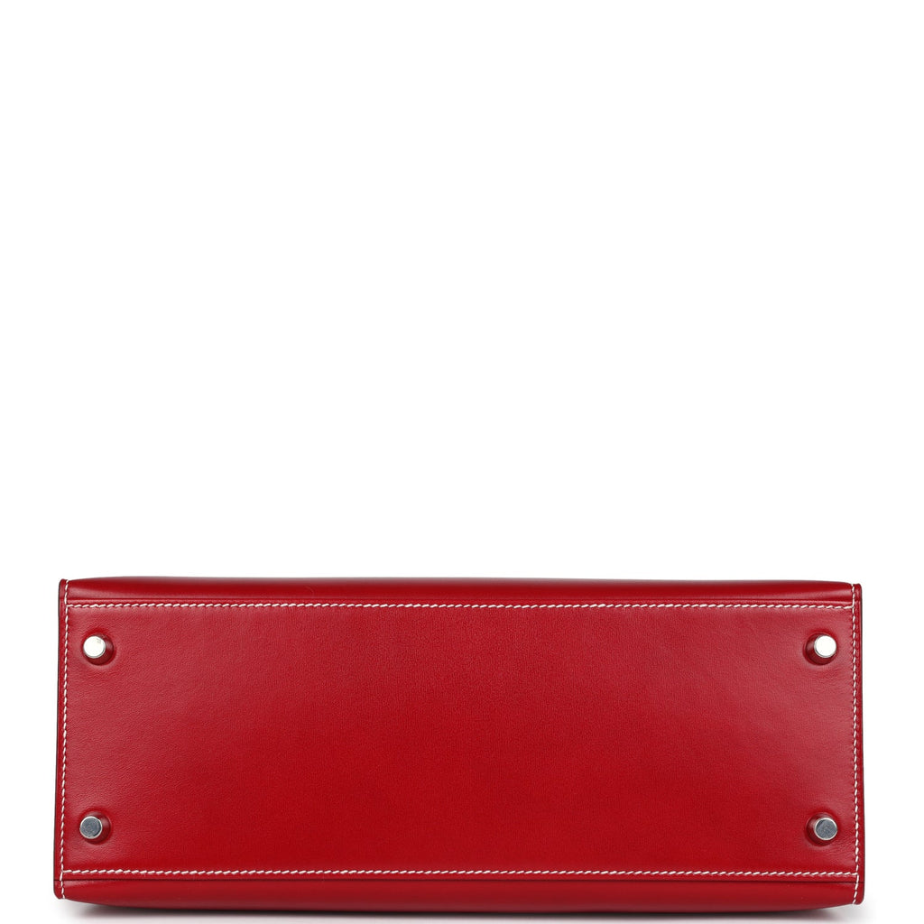 Hermes Kelly Sellier 28 Rouge Piment Box Palladium Hardware - Exclusu