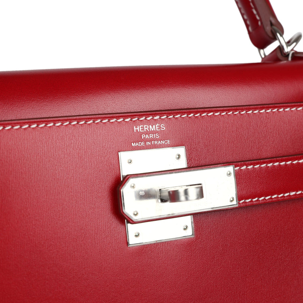 Hermes Kelly Sellier 28 Rouge Piment Box Palladium Hardware - Exclusu