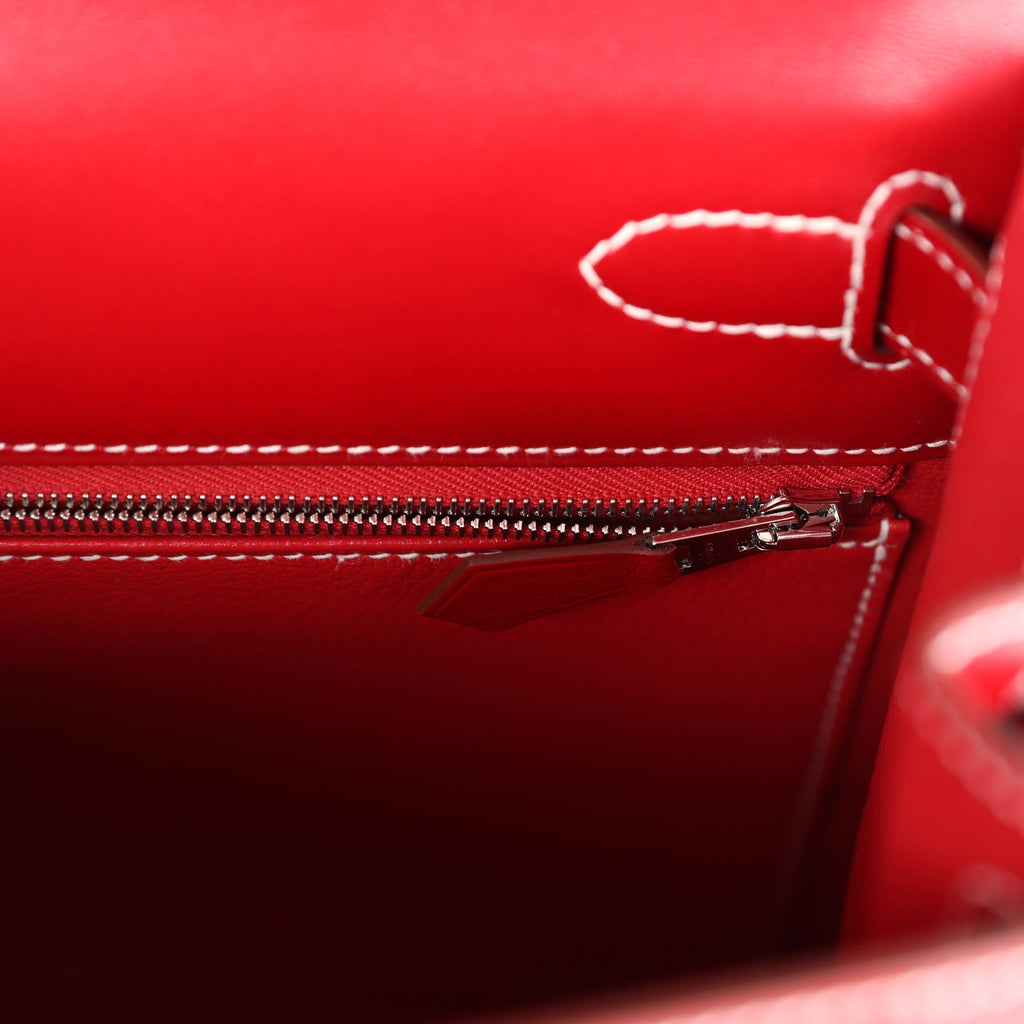 Hermes Kelly Sellier 28 Rouge Piment Box Palladium Hardware - Exclusu