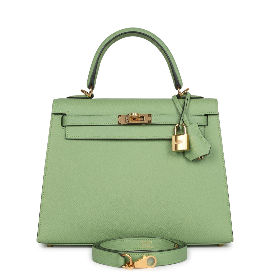 Hermes Kelly Sellier 25 Vert Criquet Epsom Gold Hardware - Exclusu