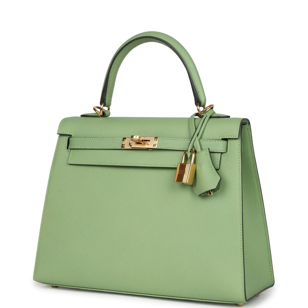 Hermes Kelly Sellier 25 Vert Criquet Epsom Gold Hardware - Exclusu