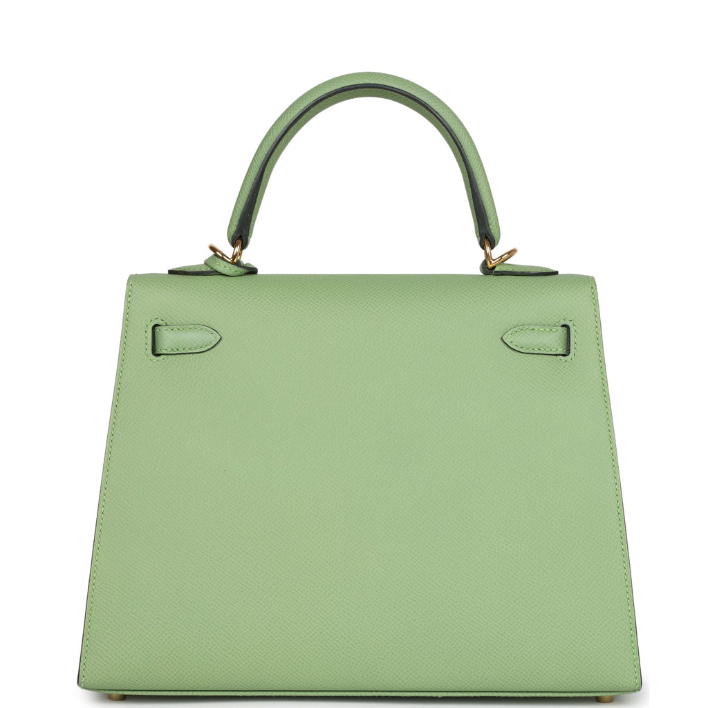 Hermes Kelly Sellier 25 Vert Criquet Epsom Gold Hardware - Exclusu