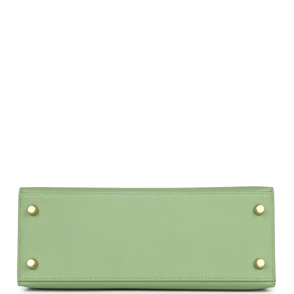 Hermes Kelly Sellier 25 Vert Criquet Epsom Gold Hardware - Exclusu