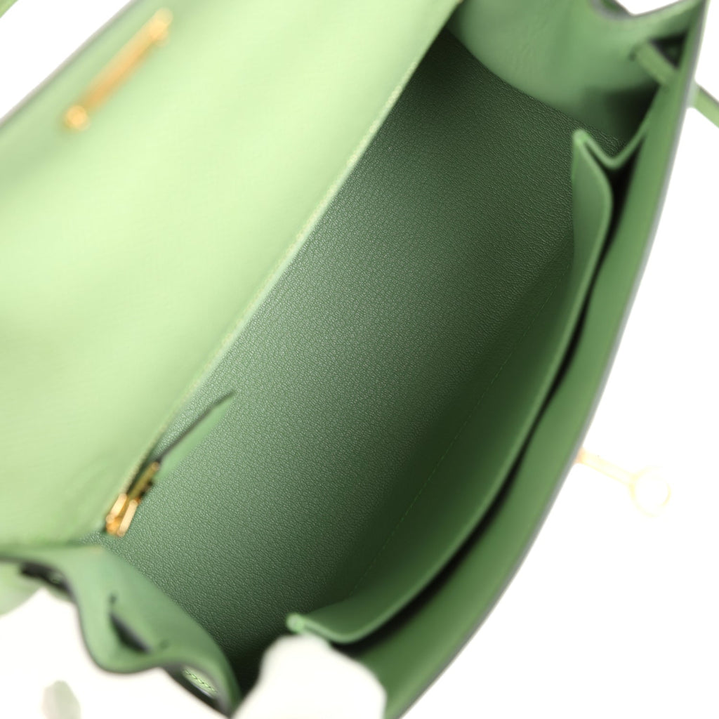 Hermes Kelly Sellier 25 Vert Criquet Epsom Gold Hardware - Exclusu