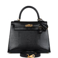 Hermes Kelly Sellier 25 Black Varanus Niloticus Lizard Gold Hardware - Exclusu