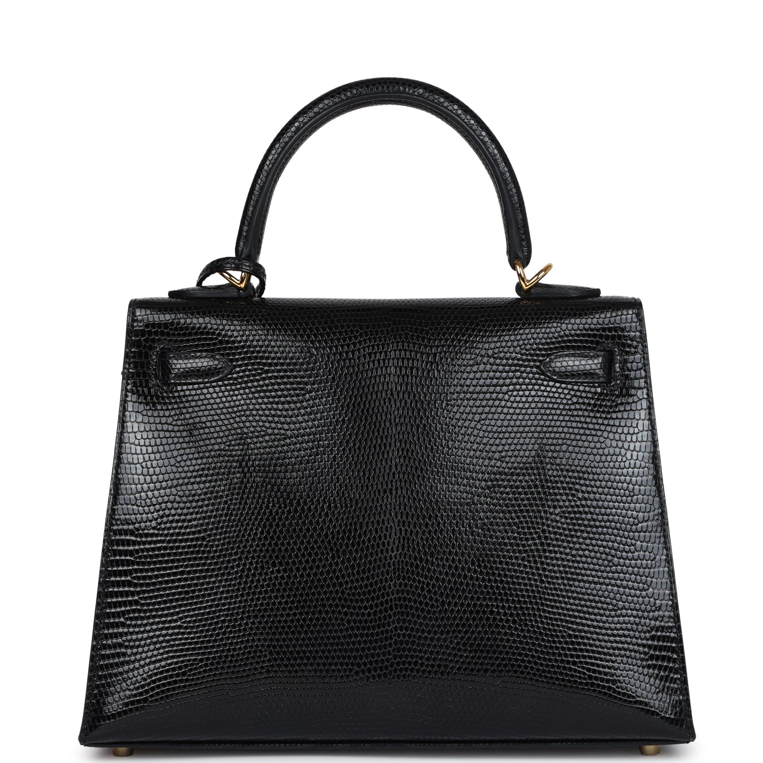 Hermes Kelly Sellier 25 Black Varanus Niloticus Lizard Gold Hardware - Exclusu