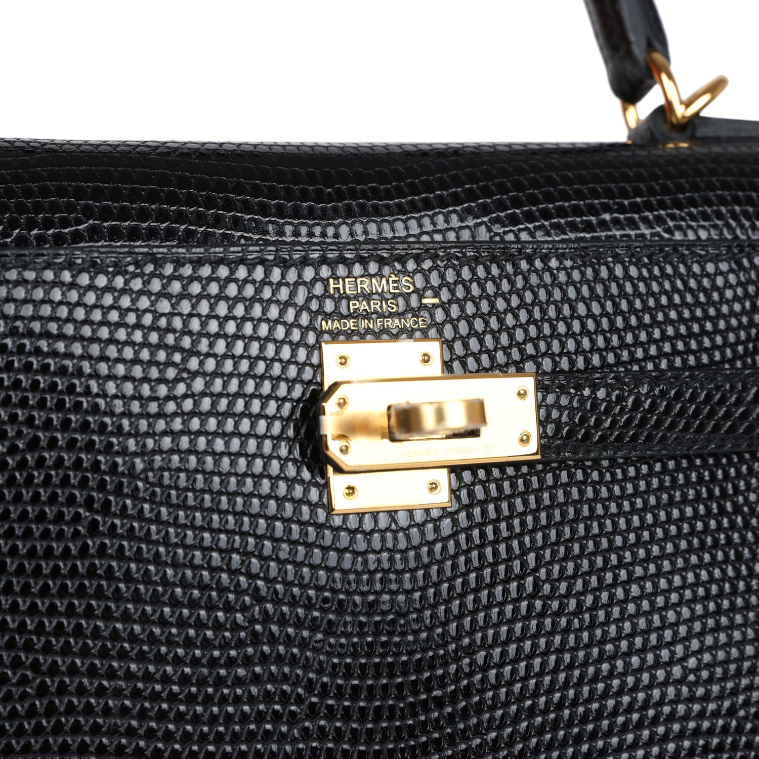 Hermes Kelly Sellier 25 Black Varanus Niloticus Lizard Gold Hardware - Exclusu