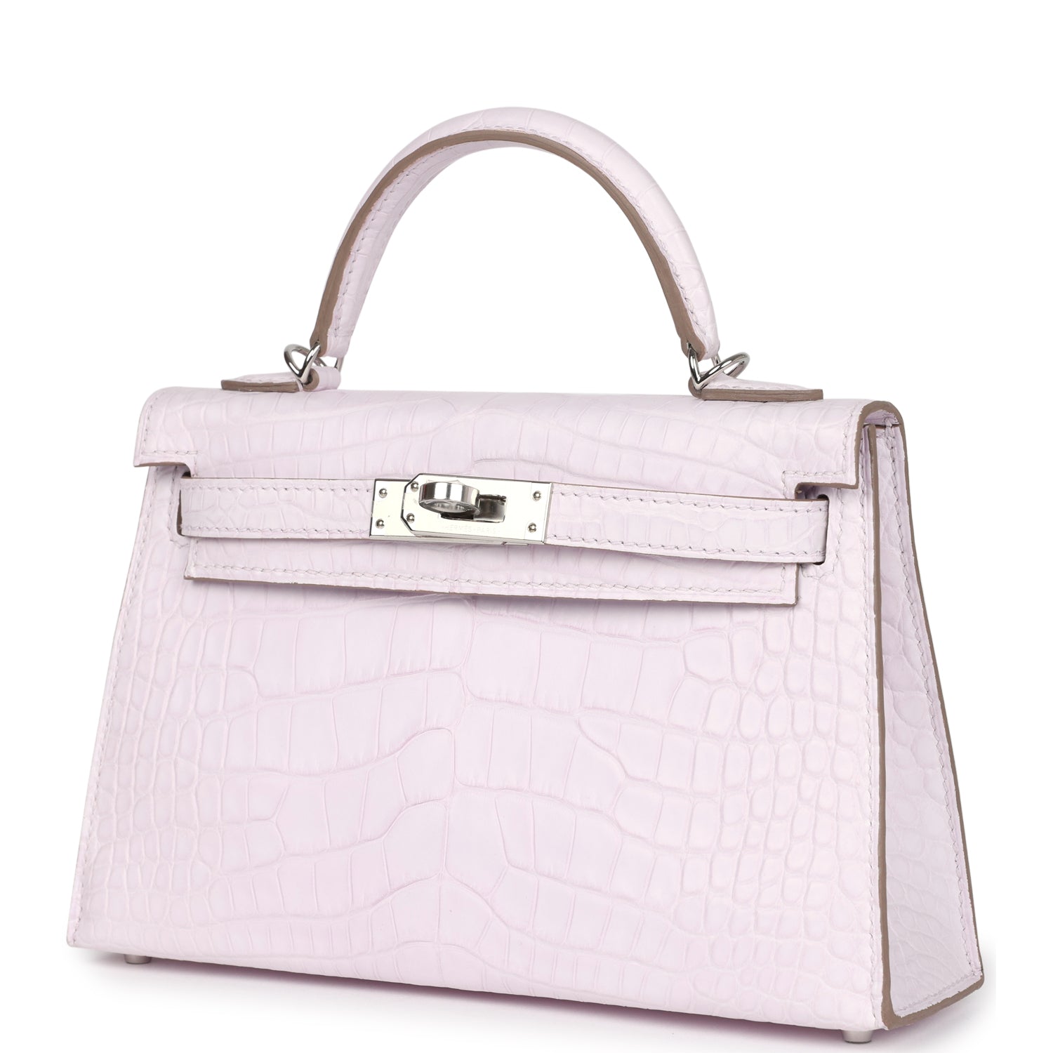 Hermes Kelly Sellier 20 Mauve Pale Boreal Satin Alligator Palladium Hardware - Exclusu