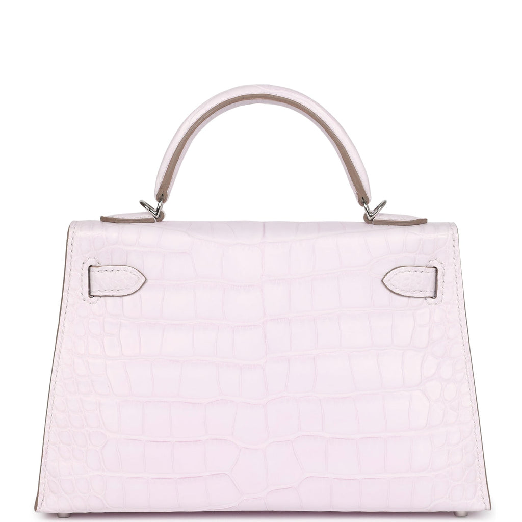 Hermes Kelly Sellier 20 Mauve Pale Boreal Satin Alligator Palladium Hardware - Exclusu