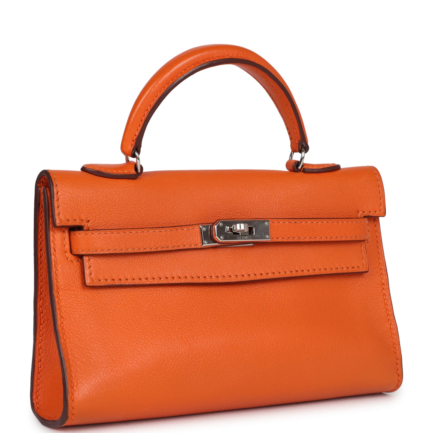 Hermes Micro Kelly 15 Orange Swift Palladium Hardware - Exclusu