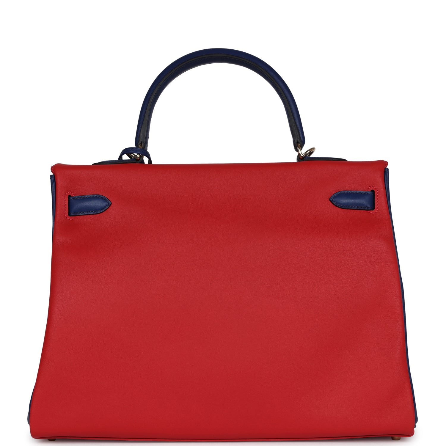 Hermes Special Order (HSS) Kelly Retourne 35 Vermillon and Bleu Saphir Swift Permabrass Hardware - Exclusu