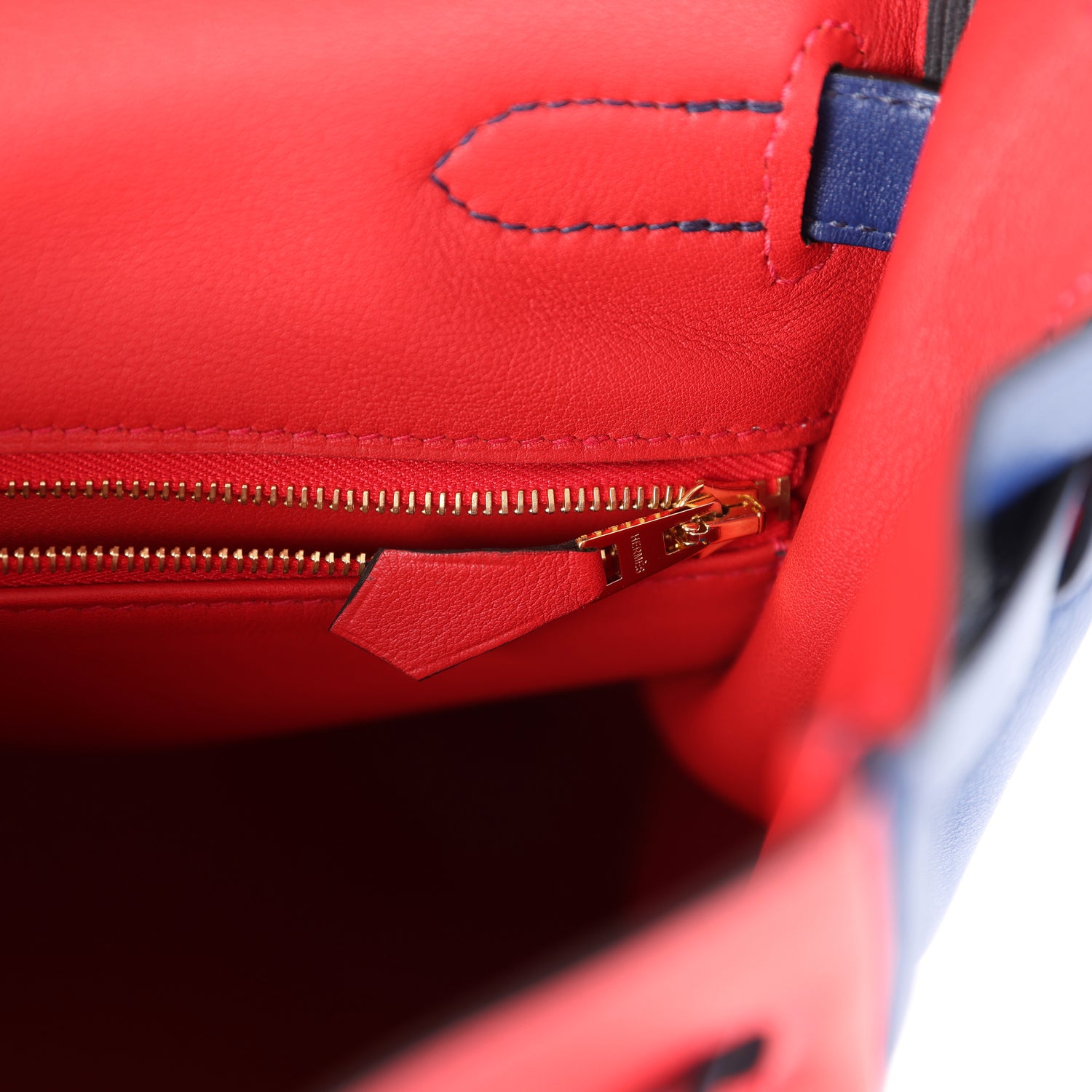 Hermes Special Order (HSS) Kelly Retourne 35 Vermillon and Bleu Saphir Swift Permabrass Hardware - Exclusu