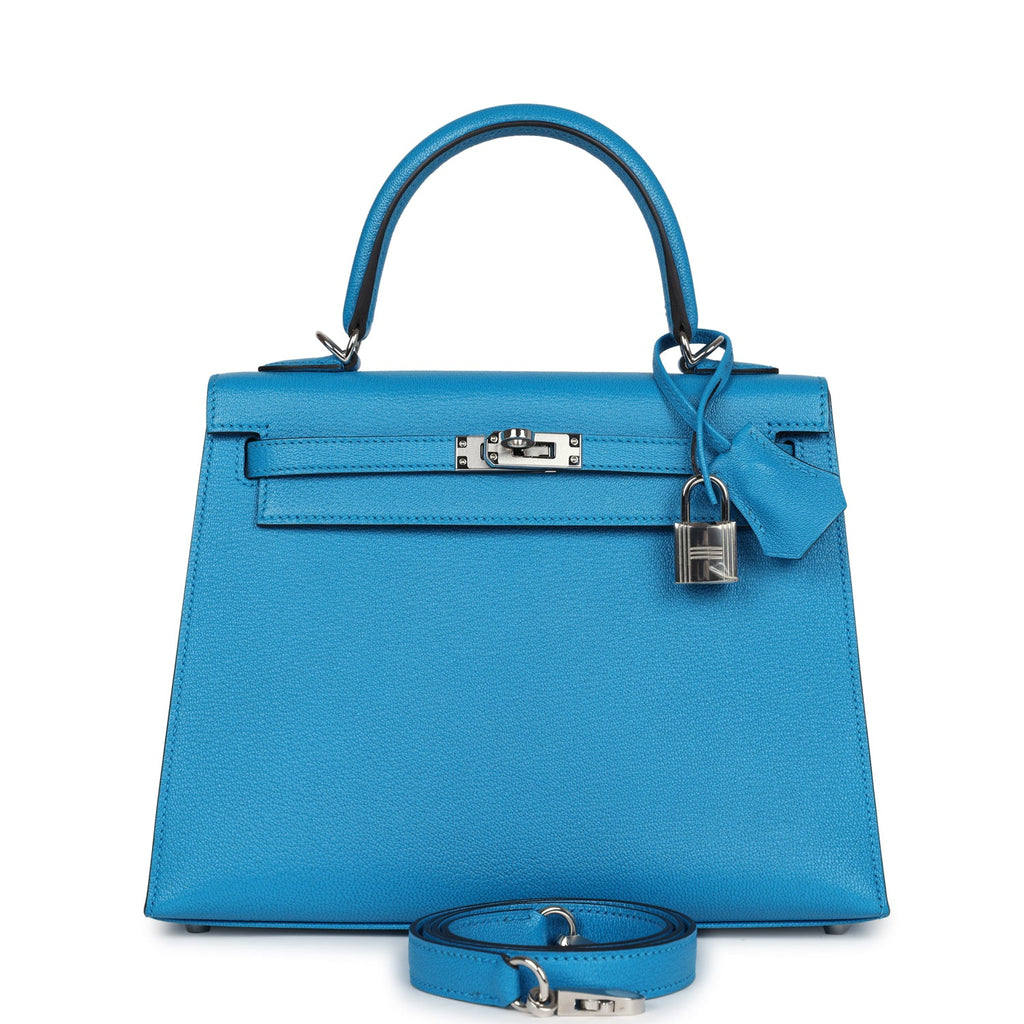 Hermes Kelly Sellier 25 Bleu Zanzibar Chevre Palladium Hardware - Exclusu