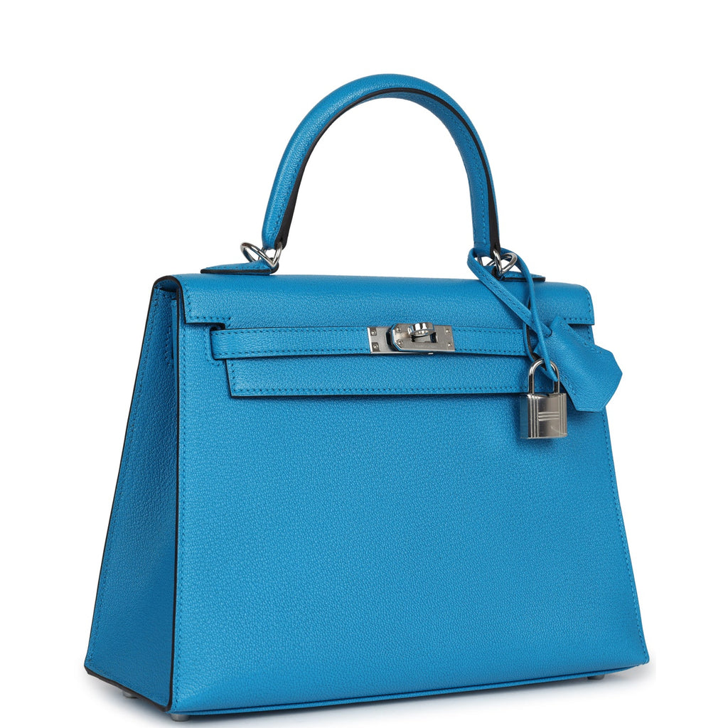 Hermes Kelly Sellier 25 Bleu Zanzibar Chevre Palladium Hardware - Exclusu