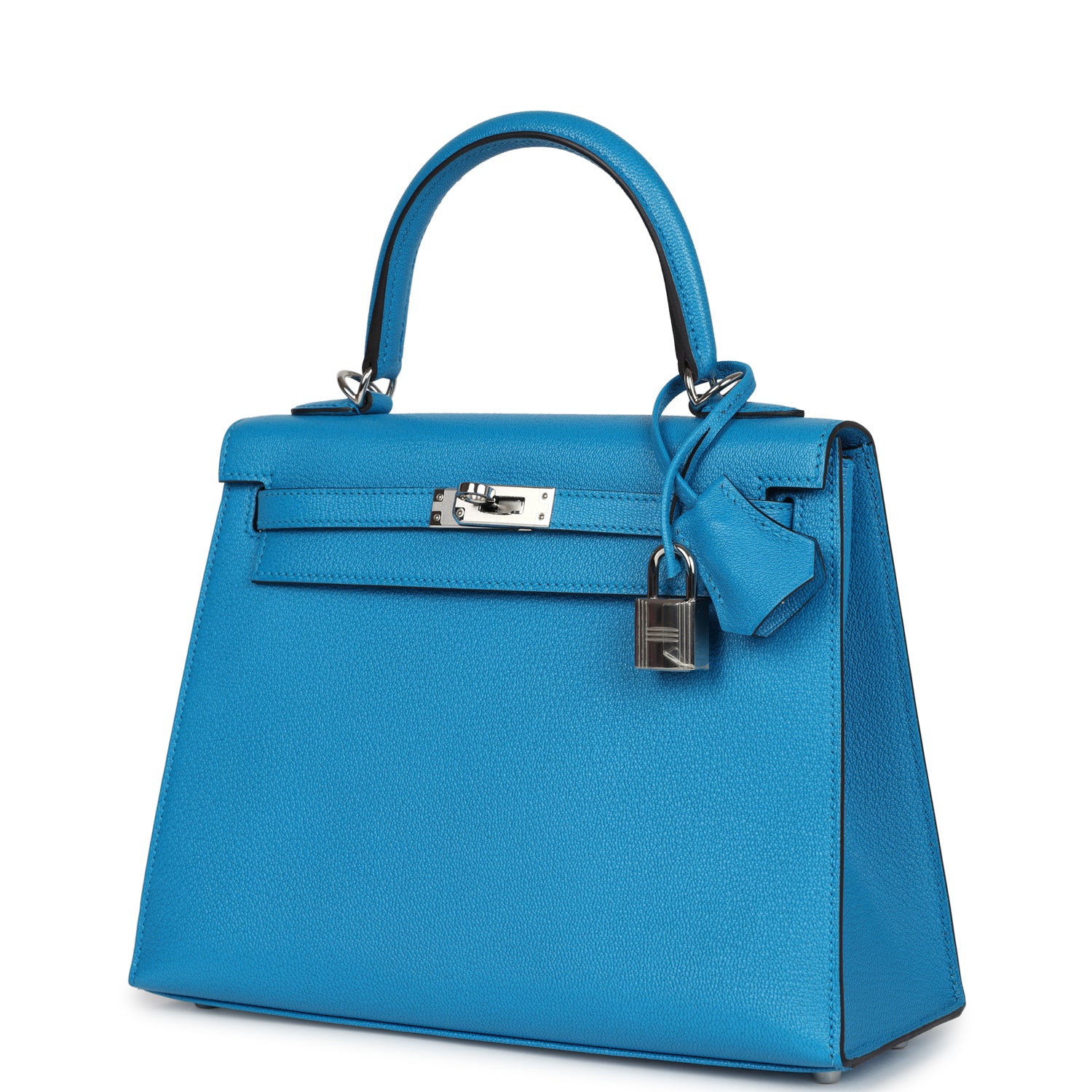 Hermes Kelly Sellier 25 Bleu Zanzibar Chevre Palladium Hardware - Exclusu