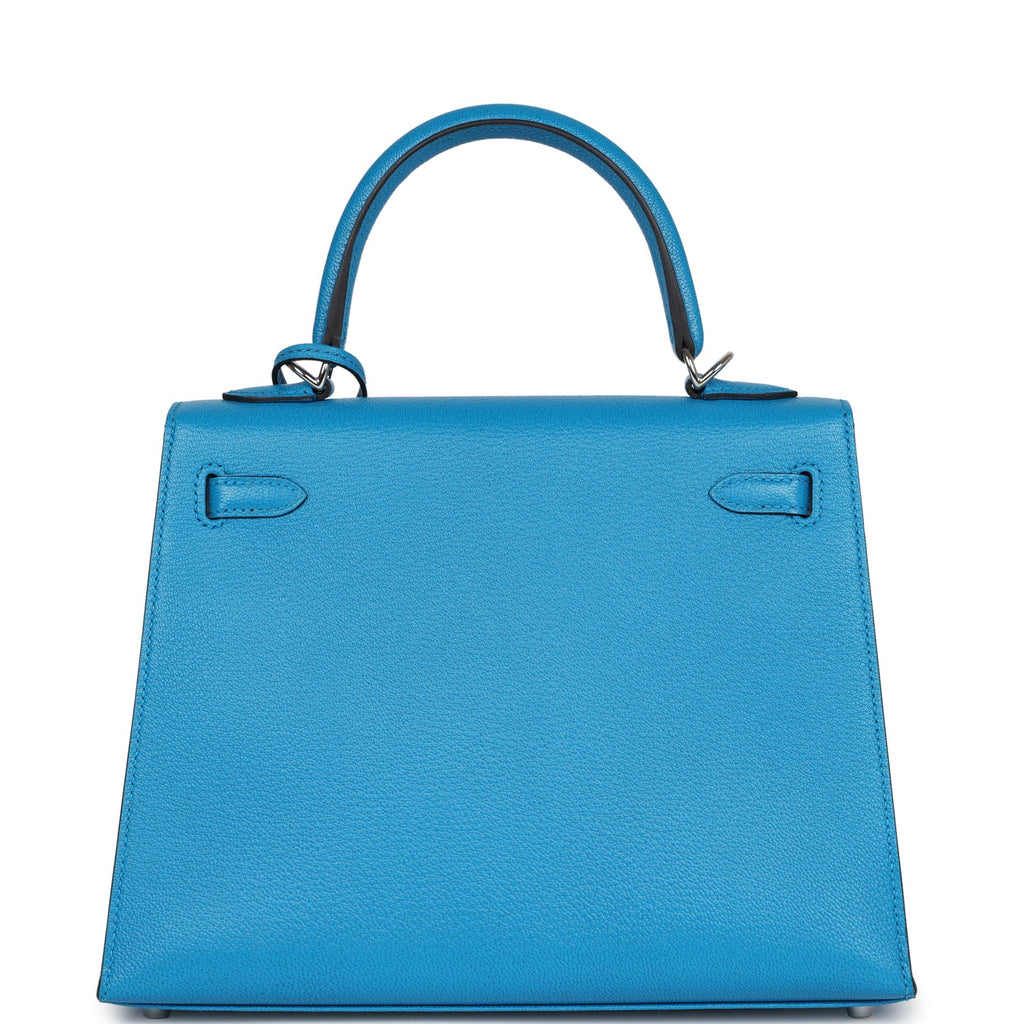 Hermes Kelly Sellier 25 Bleu Zanzibar Chevre Palladium Hardware - Exclusu